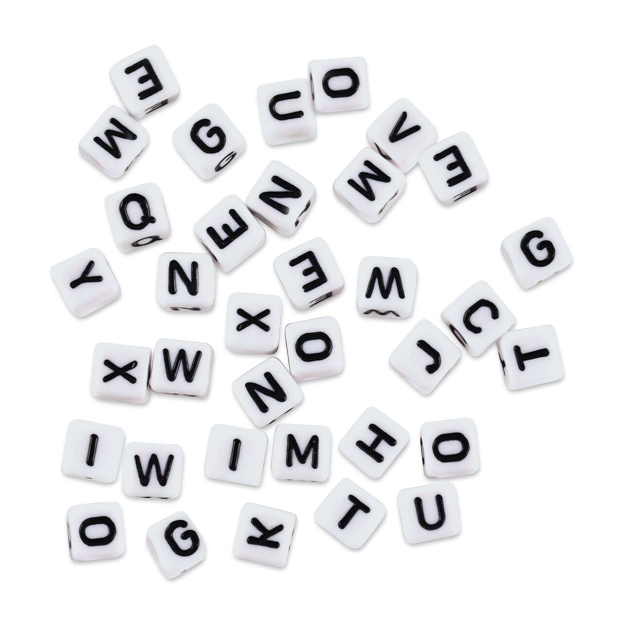 Craft Medley Alphabet Beads - White with Black Letters, Package of 36